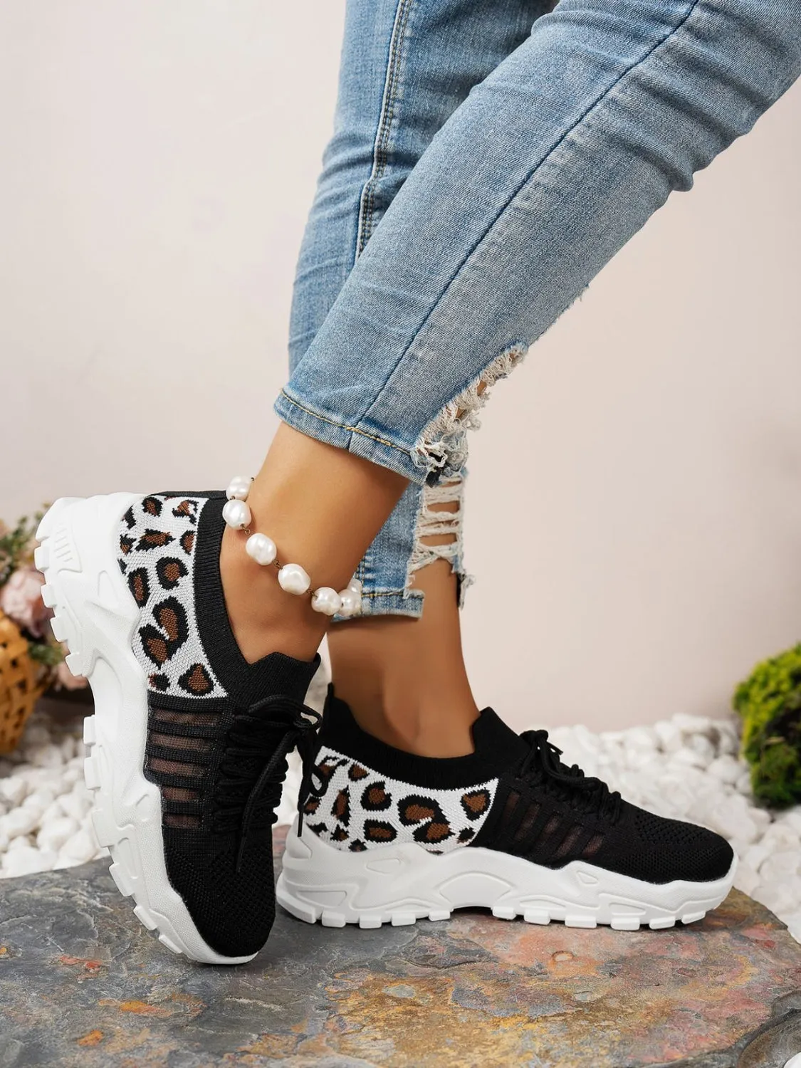 Cutout Leopard Lace Up Mesh Athletic sold by Unique Kulture