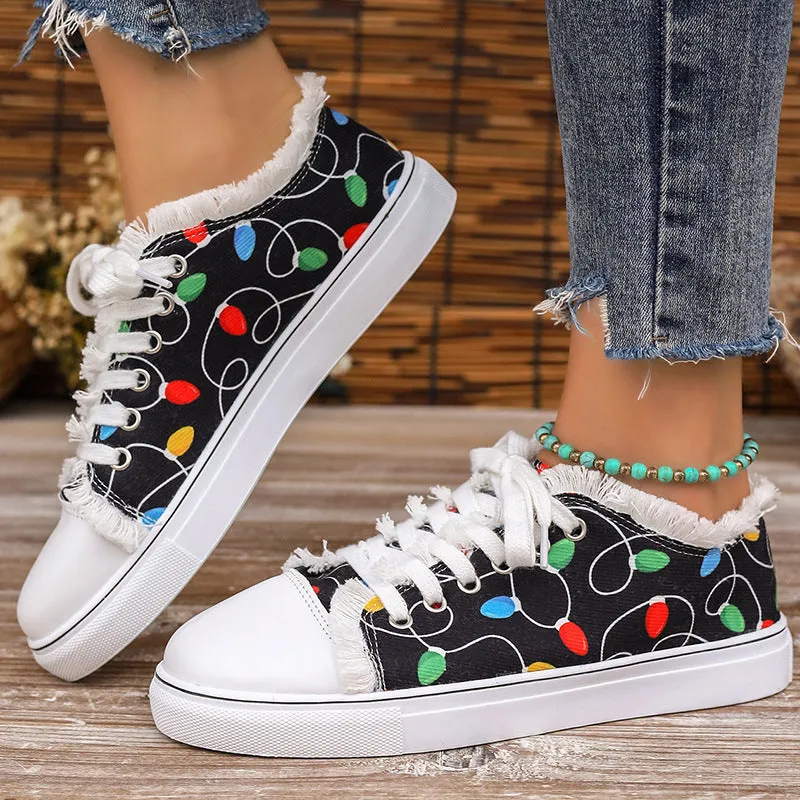 Raw Hem Printed Round Toe Sneakers sold by Unique Kulture