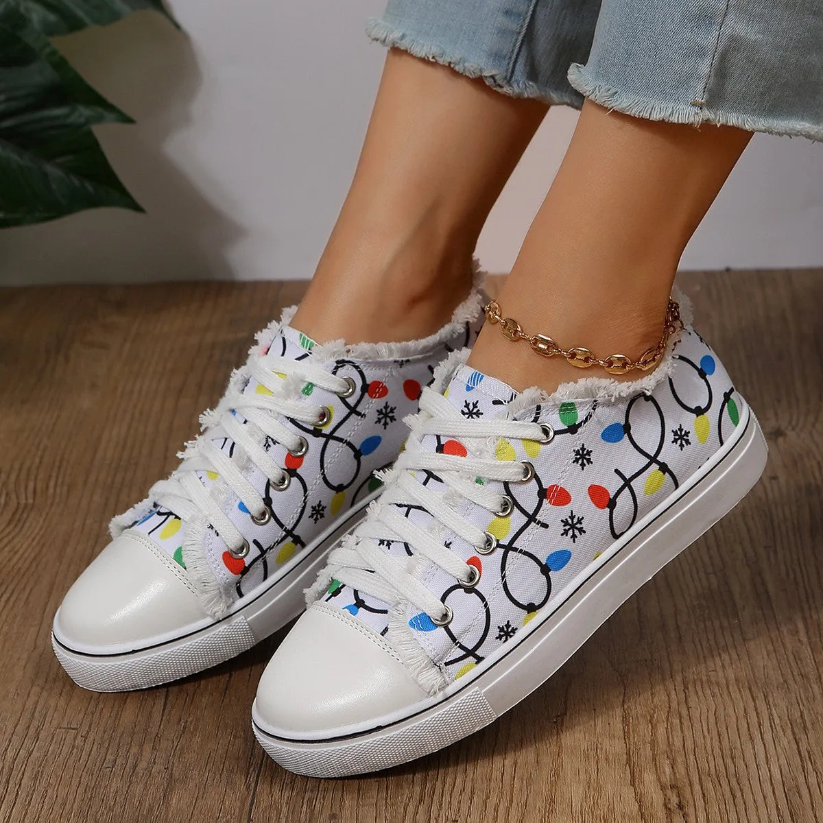 Raw Hem Printed Round Toe Sneakers sold by Unique Kulture product image thumbnail 3