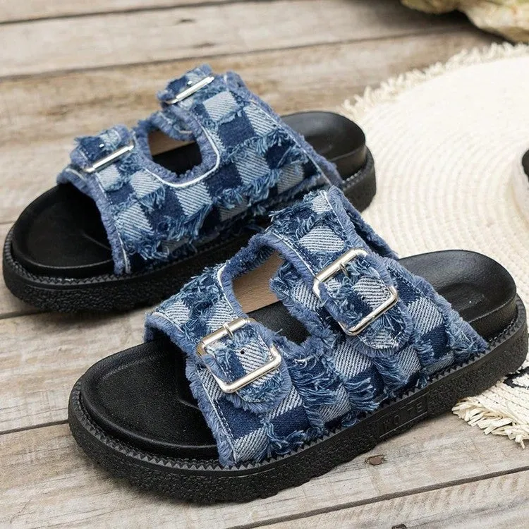 Raw Edge Checkered Cloth Buckle Sandals sold by Unique Kulture product image thumbnail 3