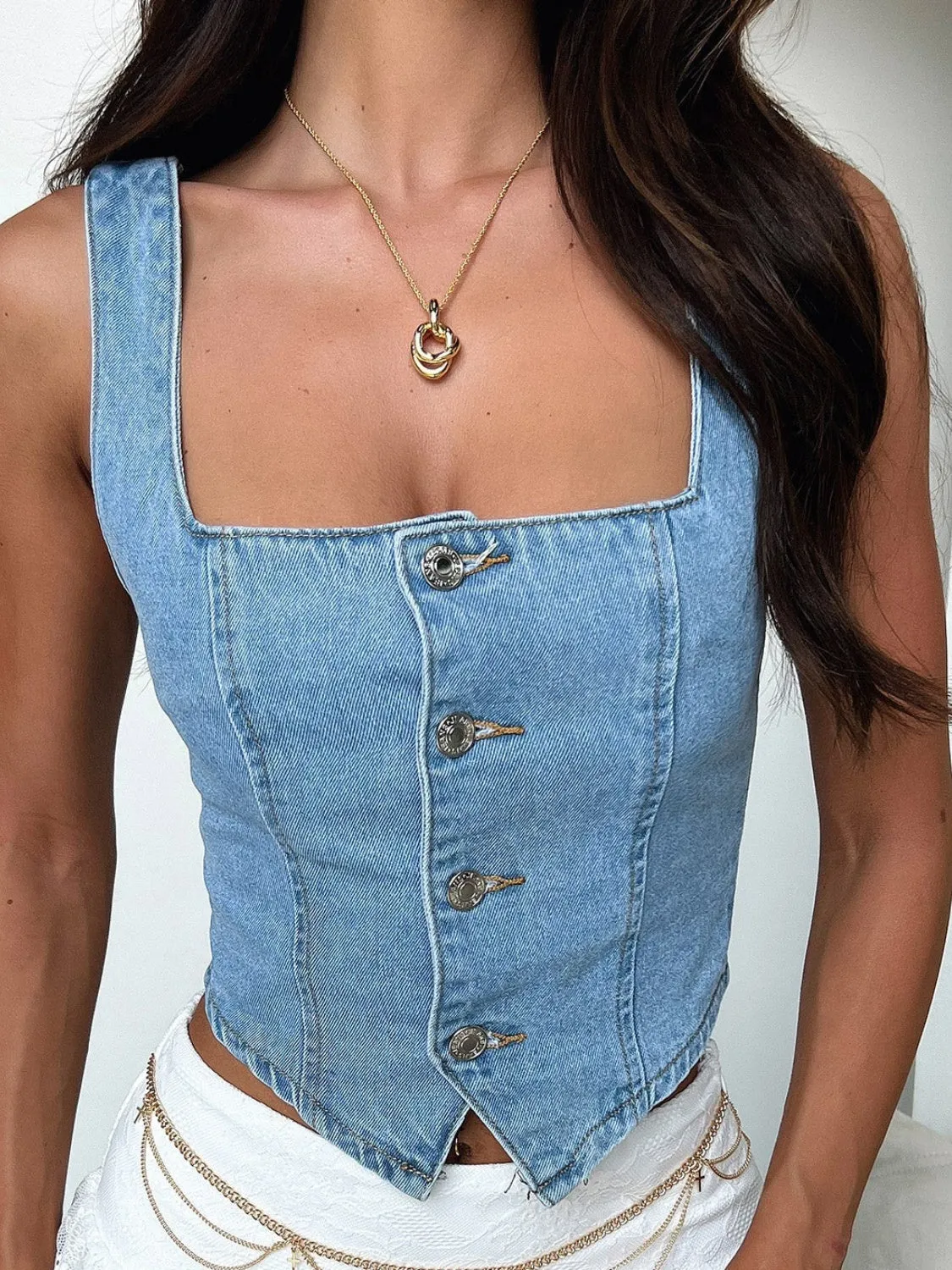 Smocked Square Neck Denim Top sold by Unique Kulture product image thumbnail 4