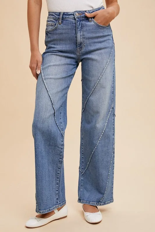 Annie Wear Decorative Seams Wide Leg Jeans made by Trendsi
