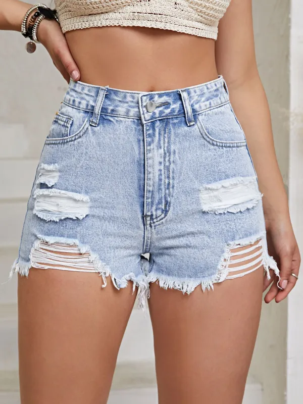 Distressed Raw Hem High Waist Denim Shorts sold by Unique Kulture