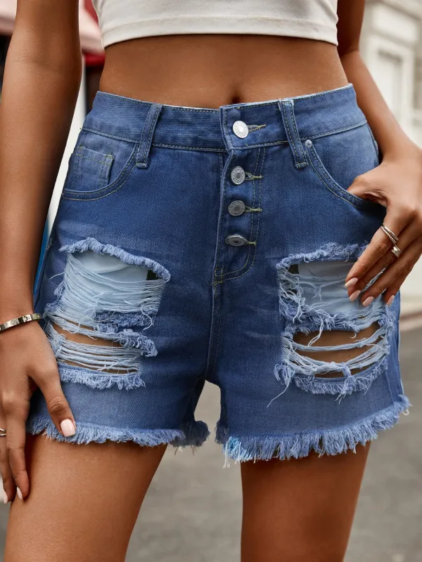 Distressed Raw Hem Denim Shorts sold by Unique Kulture