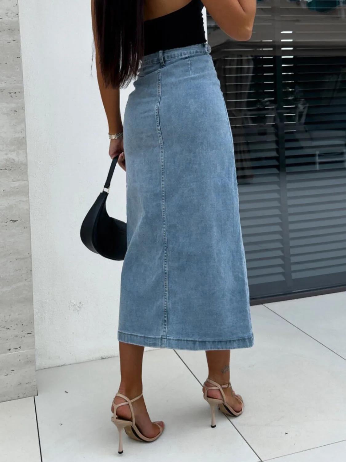 Front Button Slit Midi Denim Skirt sold by Unique Kulture product image thumbnail 5