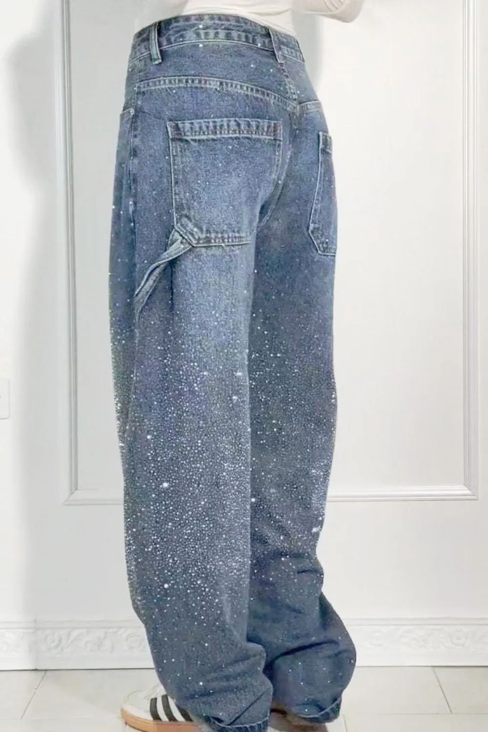 Full Size Washed Rhinestone Detail Wide leg Jeans Plus Size sold by Unique Kulture product image thumbnail 3