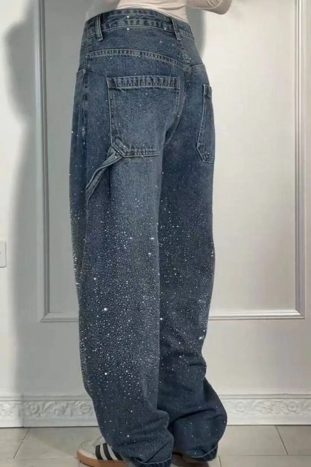 Full Size Washed Rhinestone Detail Wide leg Jeans Plus Size sold by Unique Kulture product image thumbnail 5