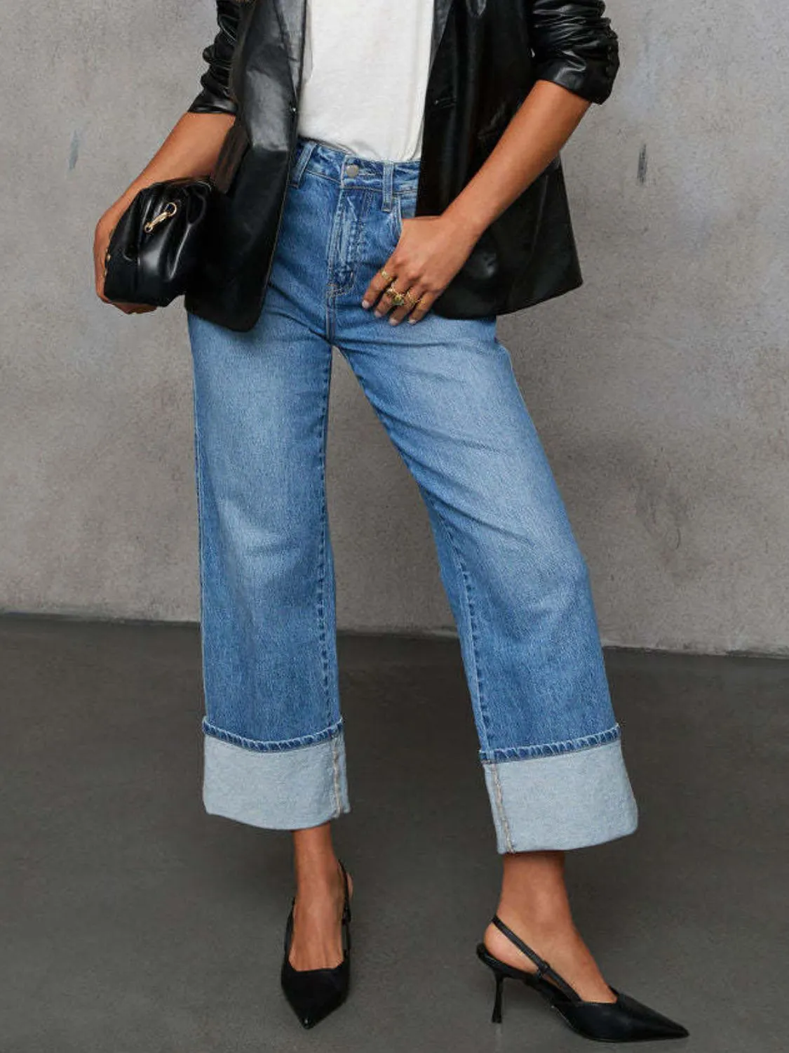 High Waisted Straight Leg Rolled Jeans sold by Unique Kulture product image thumbnail 5