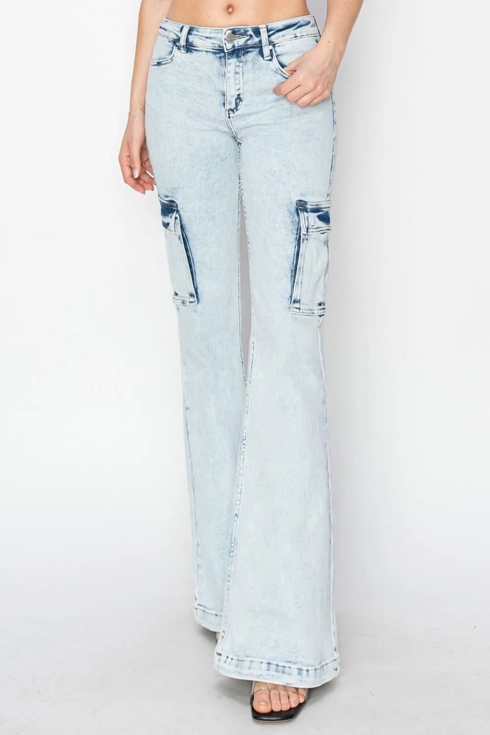 RISEN Full Size High Rise Cargo Flare Jeans sold by Unique Kulture product image thumbnail 4