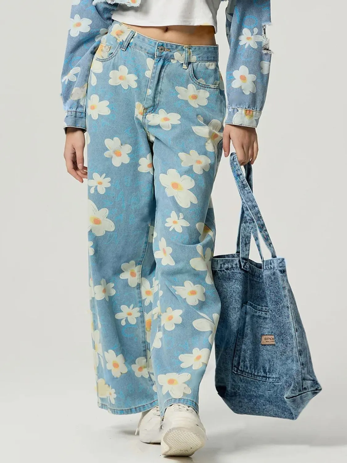 Pocketed Floral Wide Leg Jeans sold by Unique Kulture product image thumbnail 3