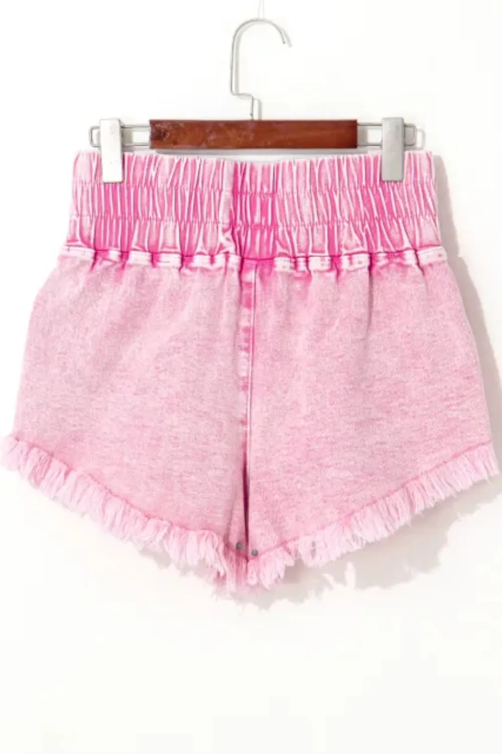 Washed Wide Smocked Waistband Frayed Denim Shorts sold by Unique Kulture product image thumbnail 5