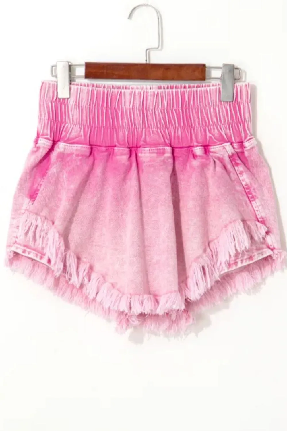 Washed Wide Smocked Waistband Frayed Denim Shorts sold by Unique Kulture product image thumbnail 4