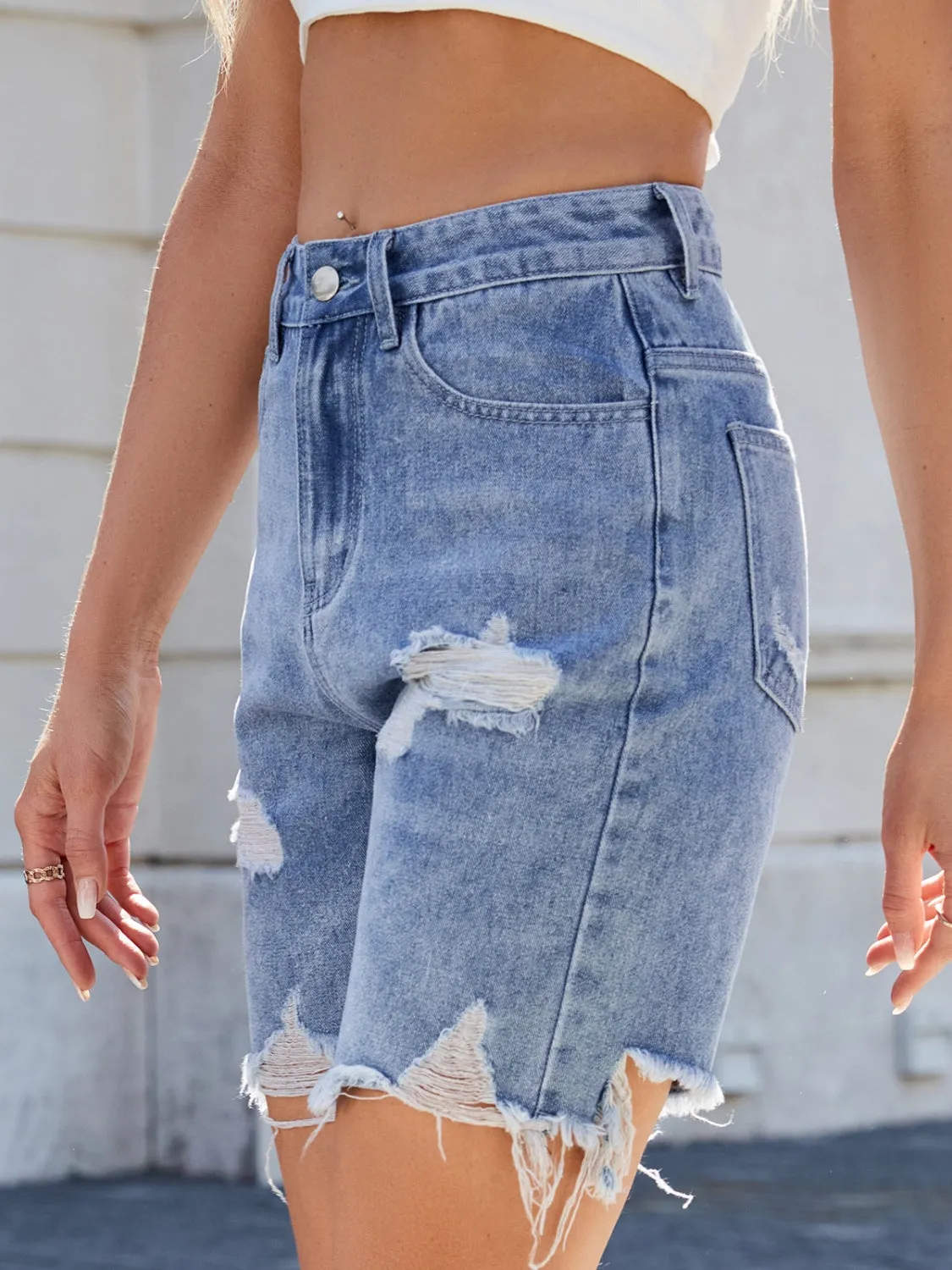 Distressed Raw Hem Denim Shorts sold by Unique Kulture product image thumbnail 2
