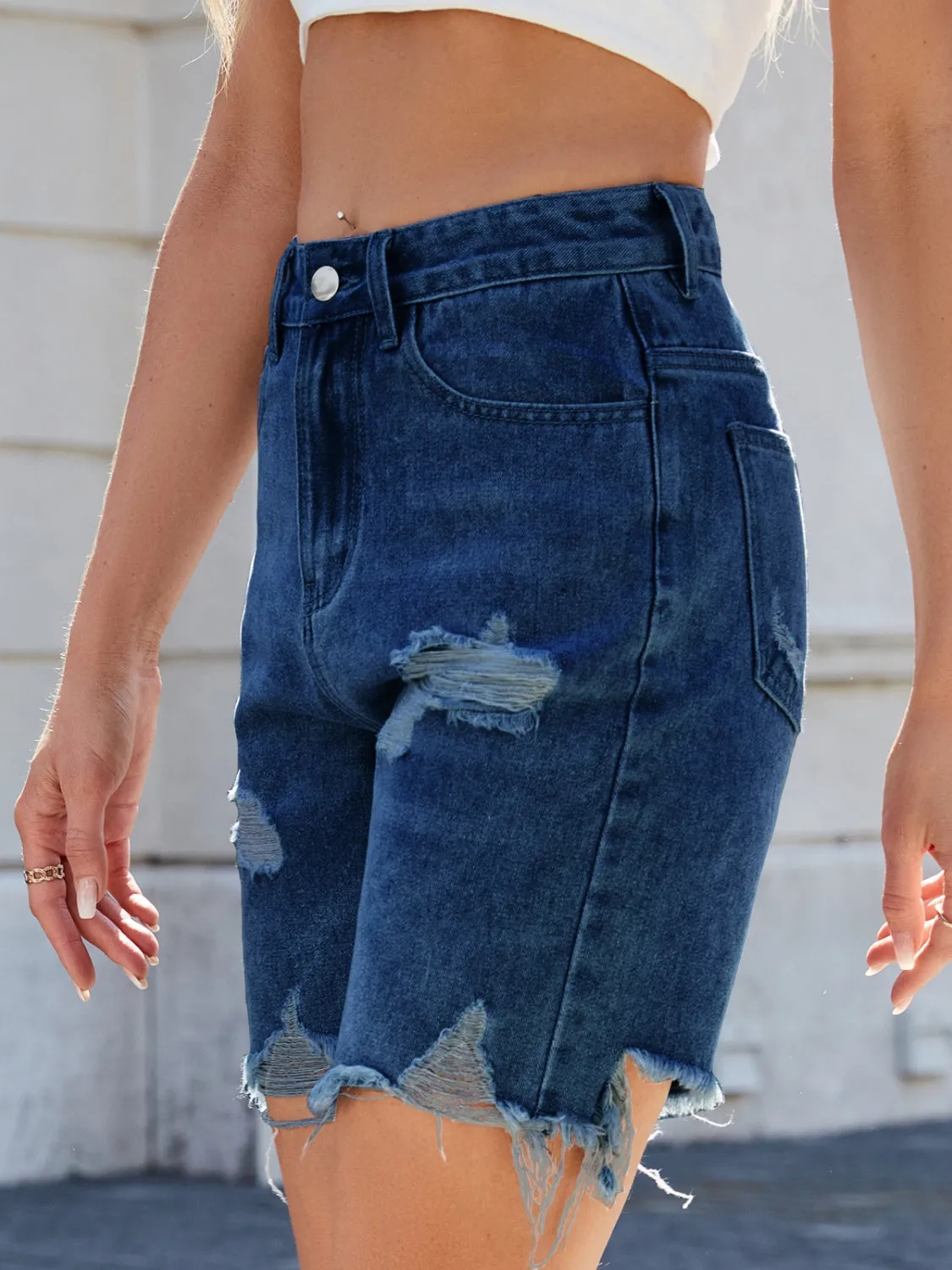 Distressed Raw Hem Denim Shorts sold by Unique Kulture product image thumbnail 5