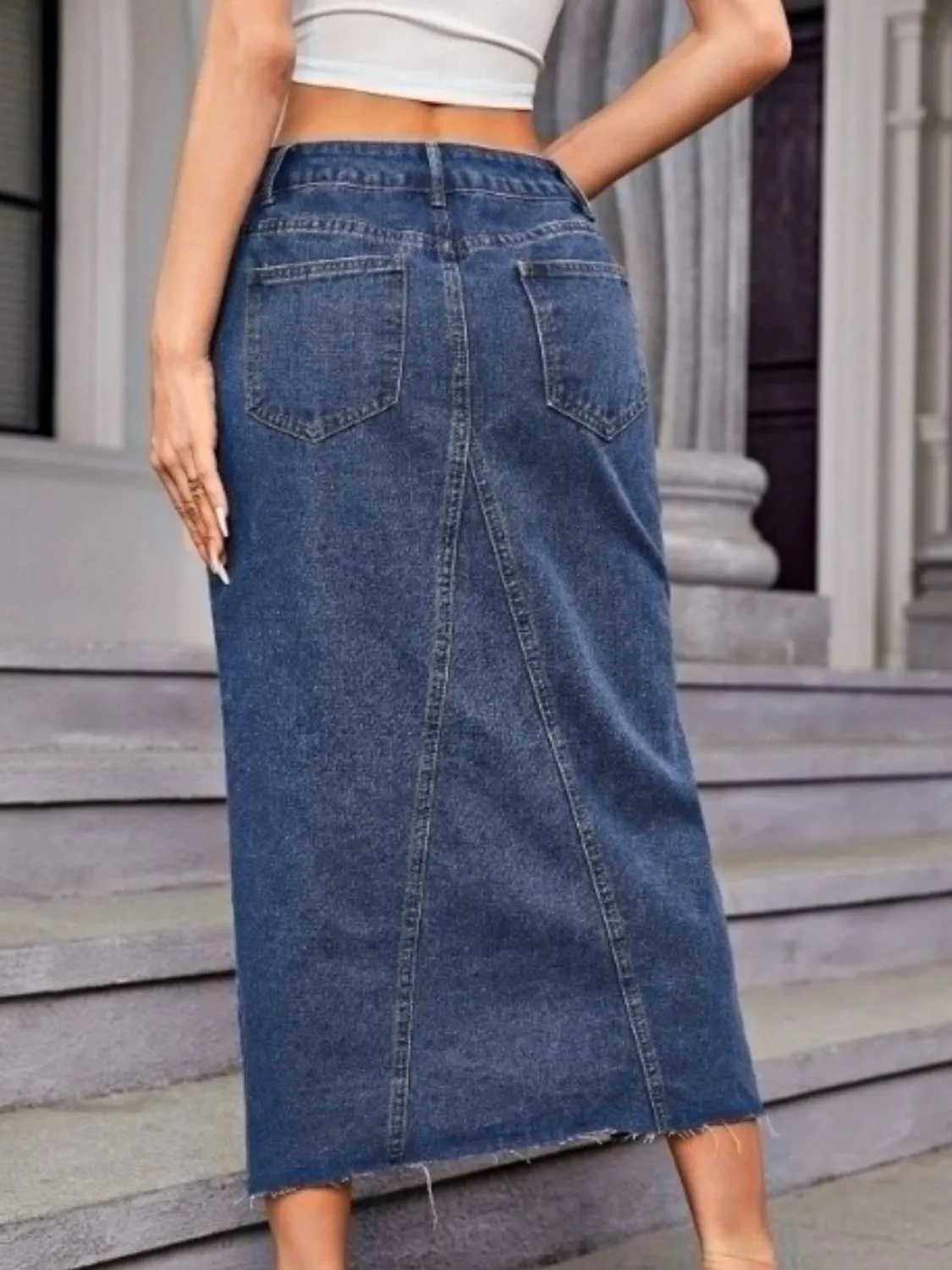 Slit Midi Denim Skirt with Pockets sold by Unique Kulture product image thumbnail 2