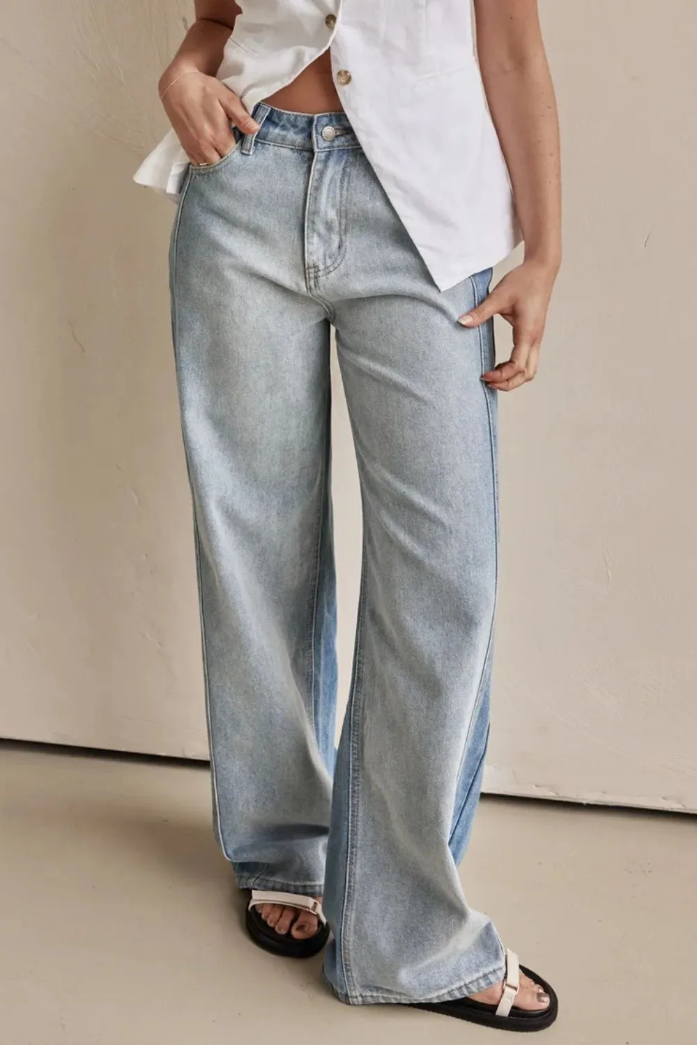 Contrast Straight Leg Jeans with Pockets sold by Unique Kulture product image thumbnail 2