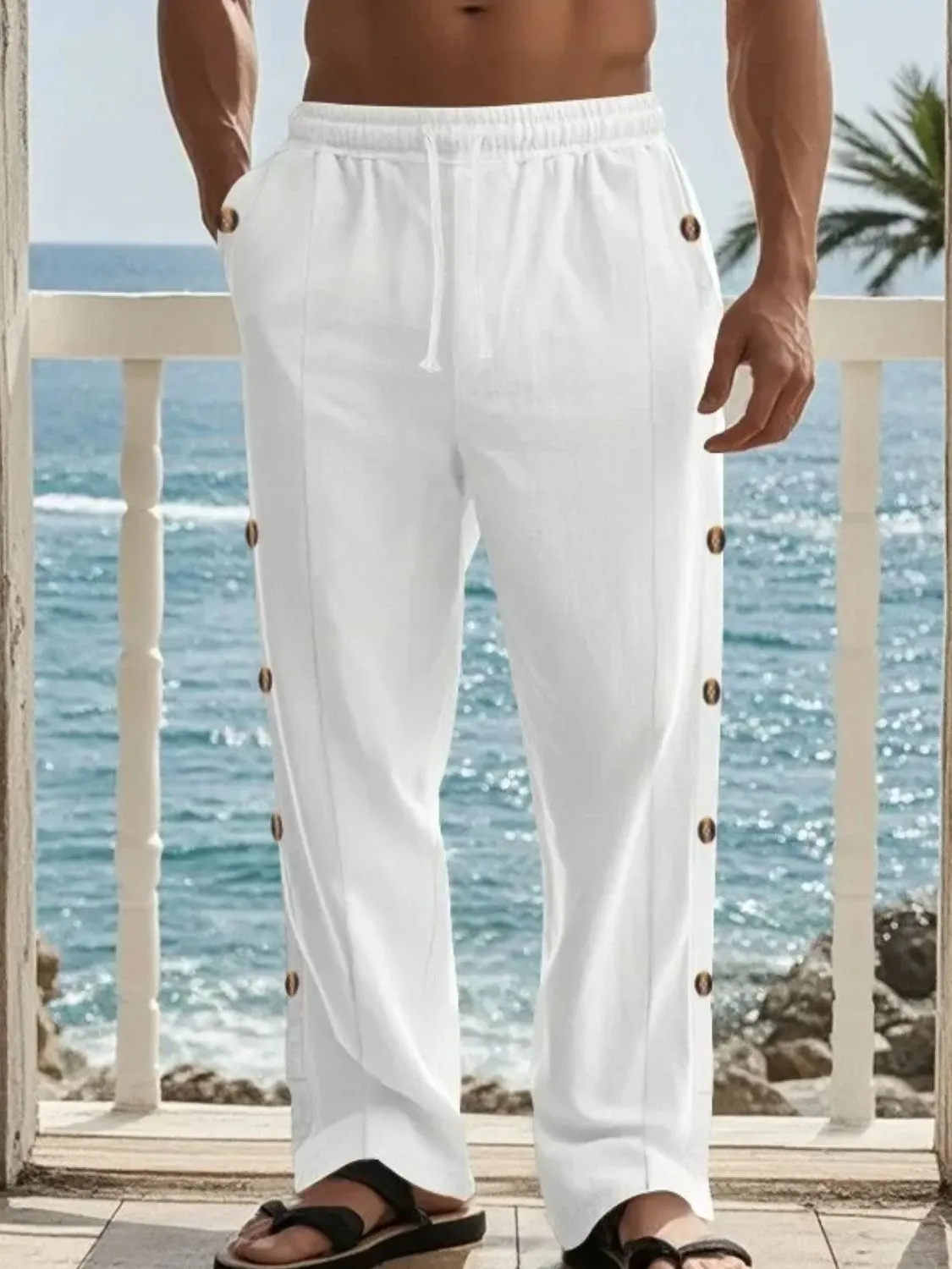 Men's Full Size Side Button Wide Leg Pants Plus Size sold by Unique Kulture product image thumbnail 5