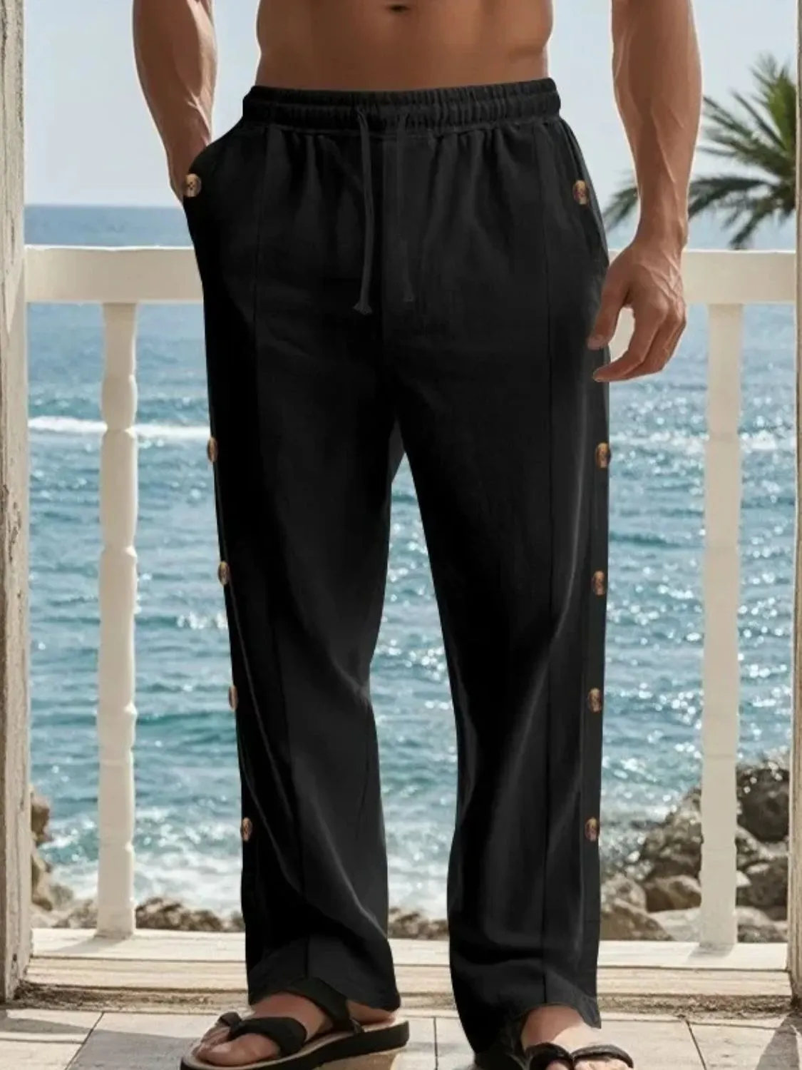 Men's Full Size Side Button Wide Leg Pants Plus Size sold by Unique Kulture product image thumbnail 3