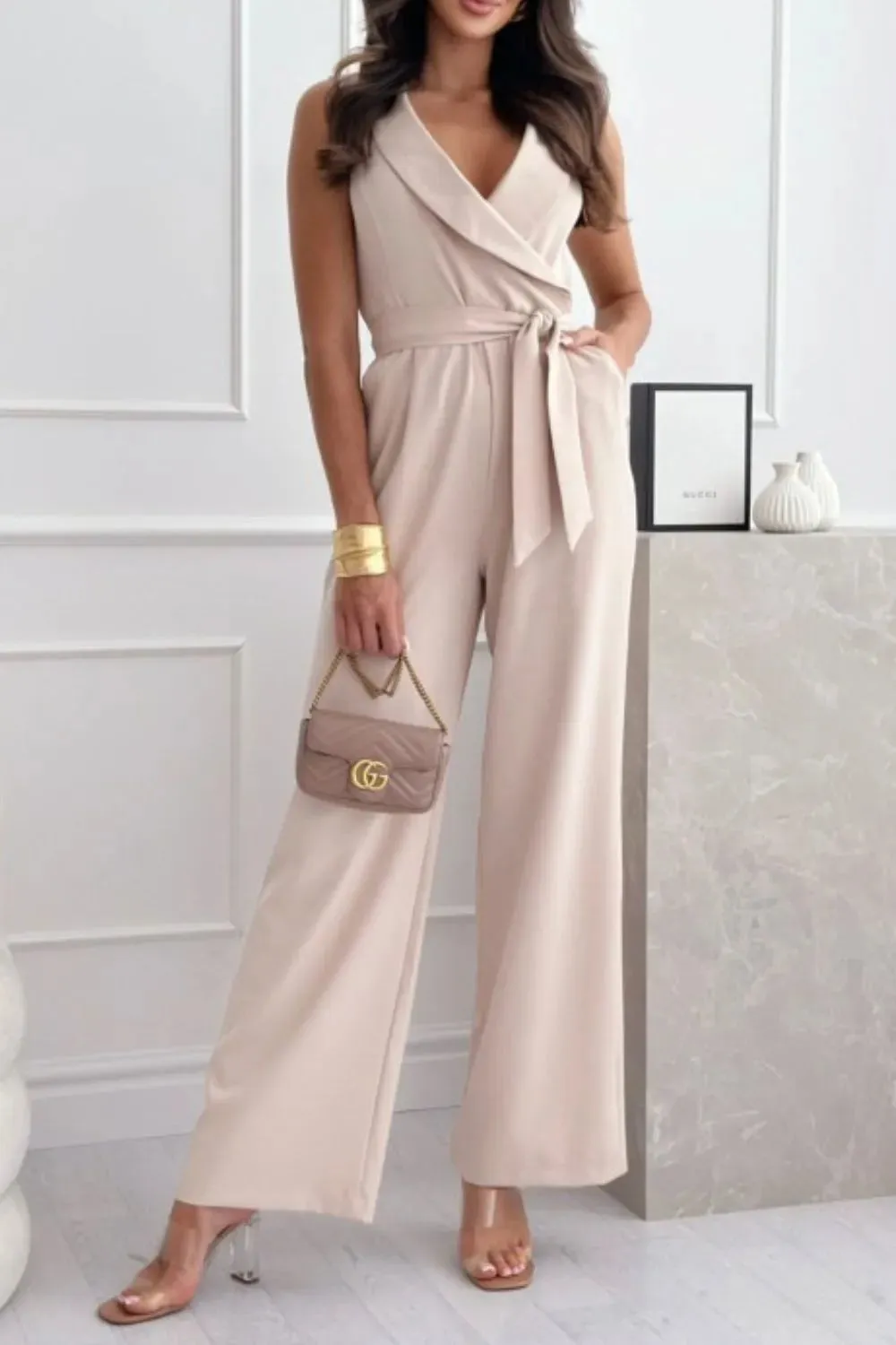 Surplice Sleeveless Wide Leg Jumpsuit sold by Unique Kulture product image thumbnail 4