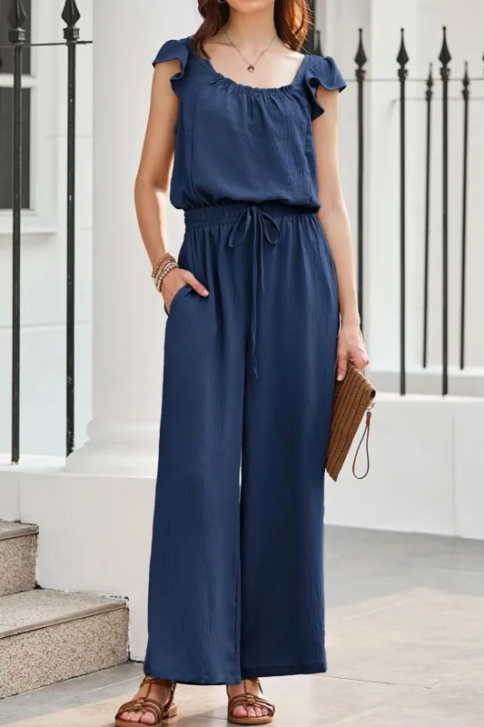 Ruffled Cap Sleeve Wide Leg Jumpsuit sold by Unique Kulture