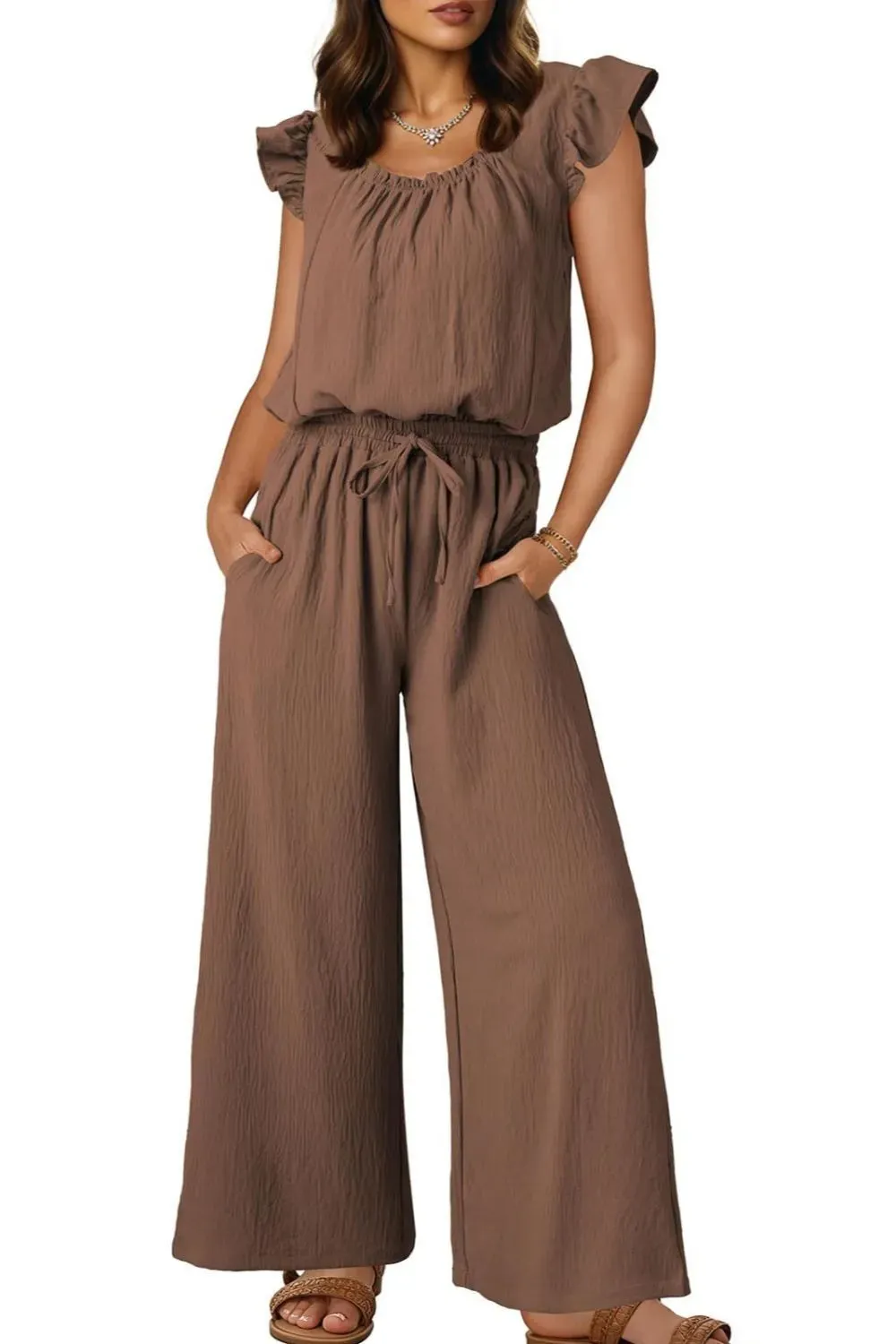 Ruffled Cap Sleeve Wide Leg Jumpsuit sold by Unique Kulture product image thumbnail 4