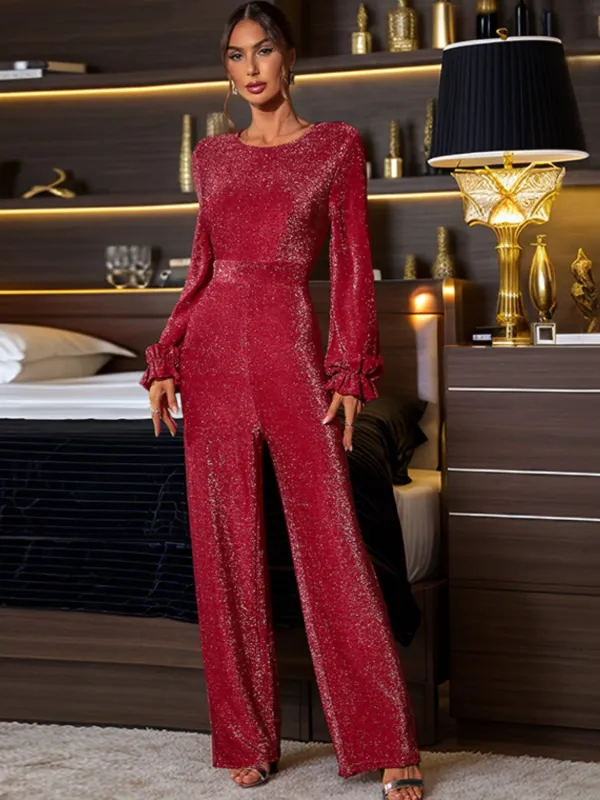 Perfee Cutout Round Neck Long Sleeve Jumpsuit sold by Unique Kulture