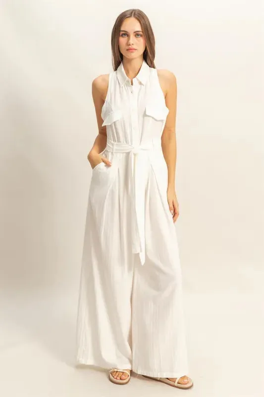 HYFVE Sleeveless Tie Waist Wide Leg Jumpsuit sold by Unique Kulture product image thumbnail 2