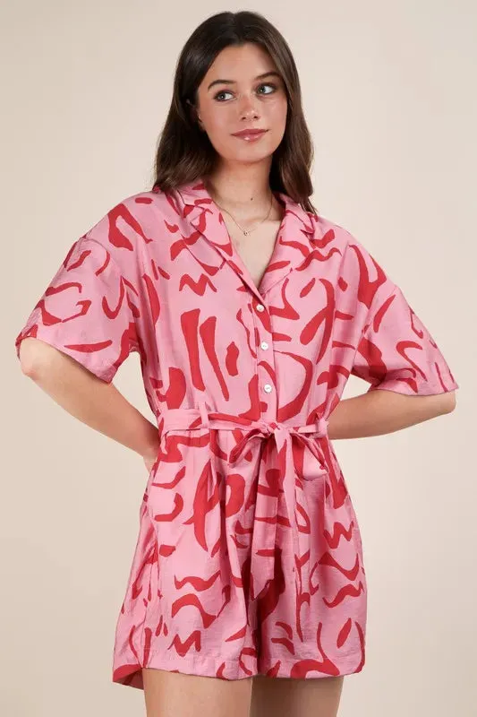 VERY J Oversized Printed Button Down Resort Romper sold by Unique Kulture product image thumbnail 5