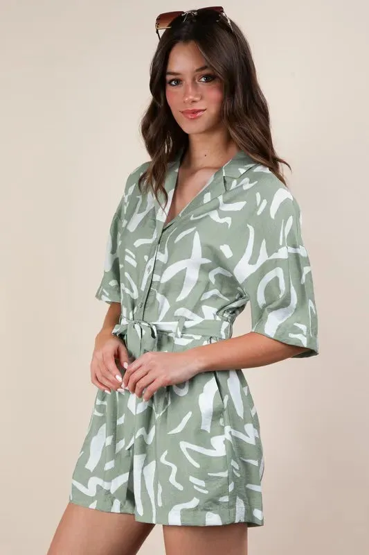 VERY J Oversized Printed Button Down Resort Romper sold by Unique Kulture product image thumbnail 2