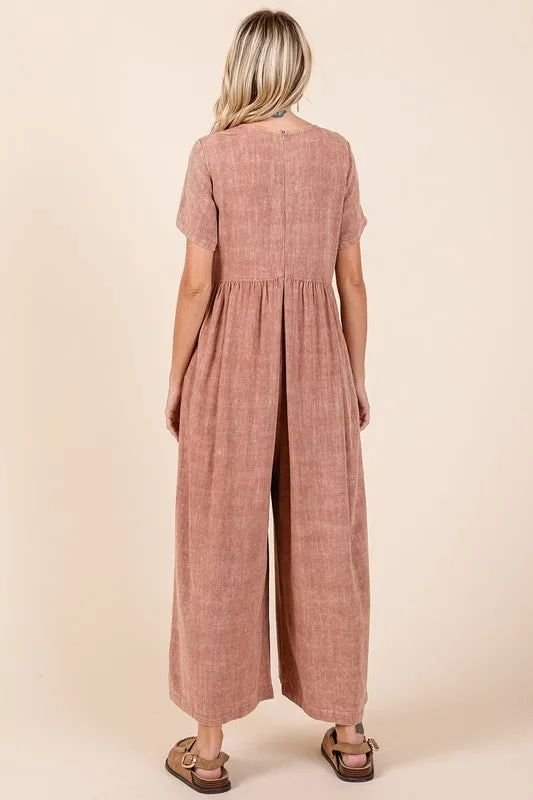 Mittoshop Mineral Wash Short Sleeve Flowy Wide Leg Jumpsuit sold by Unique Kulture product image thumbnail 2