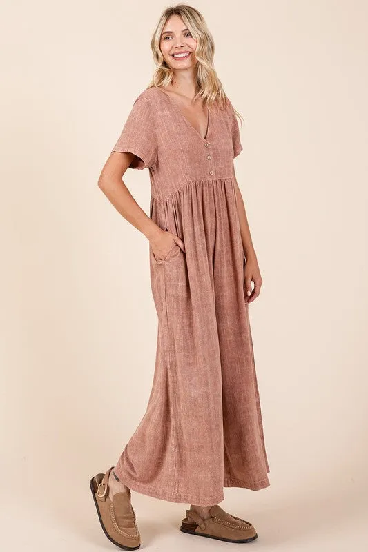 Mittoshop Mineral Wash Short Sleeve Flowy Wide Leg Jumpsuit sold by Unique Kulture product image thumbnail 4