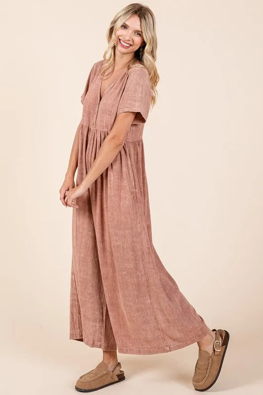 Mittoshop Mineral Wash Short Sleeve Flowy Wide Leg Jumpsuit sold by Unique Kulture product image thumbnail 5