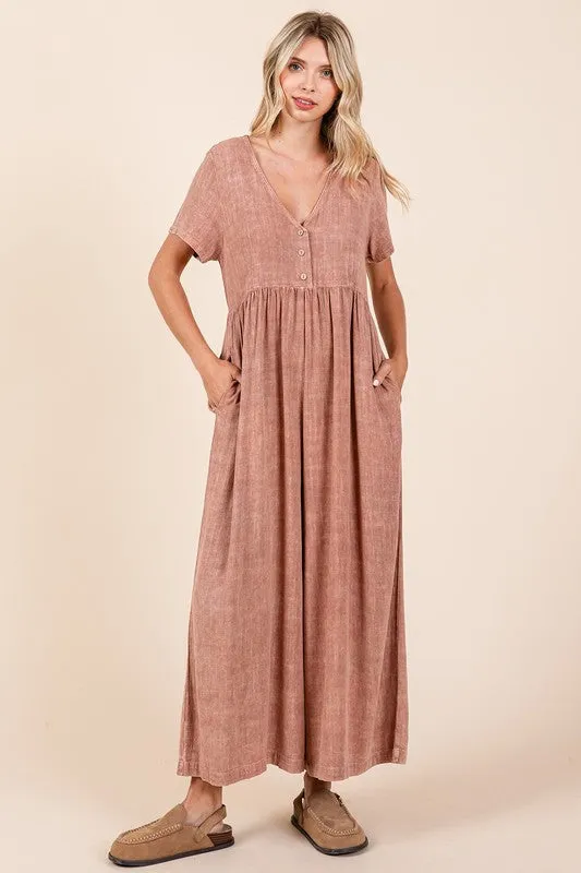 Mittoshop Mineral Wash Short Sleeve Flowy Wide Leg Jumpsuit sold by Unique Kulture product image thumbnail 3