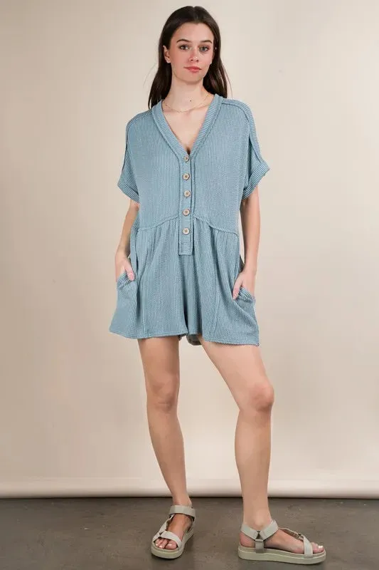 VERY J Two Tone Ribbed Knit Comfy Casual Romper sold by Unique Kulture