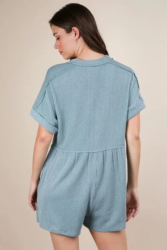 VERY J Two Tone Ribbed Knit Comfy Casual Romper sold by Unique Kulture product image thumbnail 3