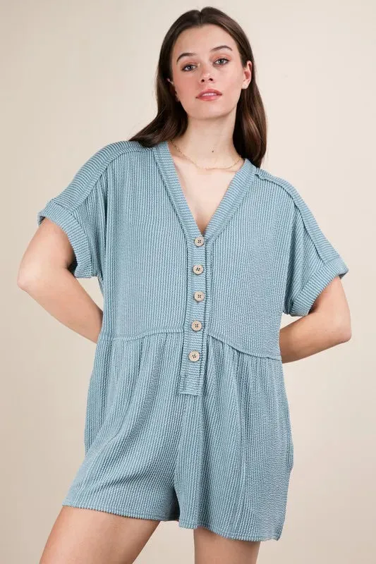 VERY J Two Tone Ribbed Knit Comfy Casual Romper sold by Unique Kulture product image thumbnail 4