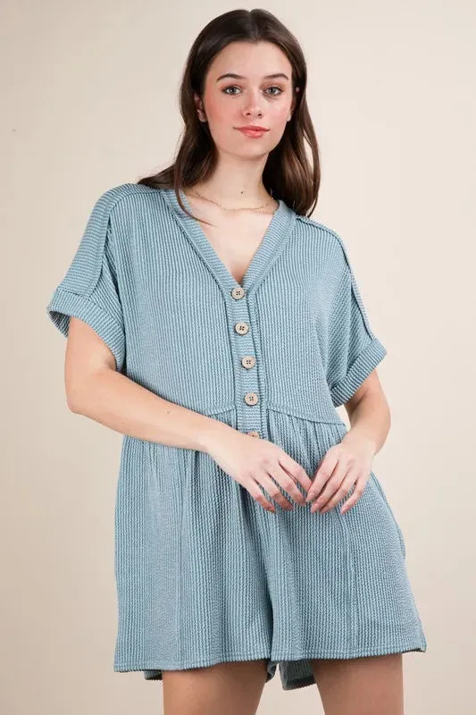 VERY J Two Tone Ribbed Knit Comfy Casual Romper sold by Unique Kulture product image thumbnail 5