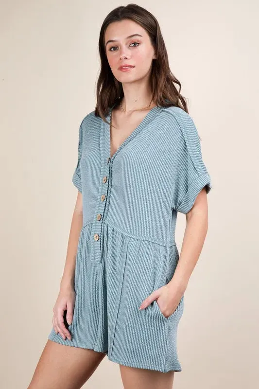 VERY J Two Tone Ribbed Knit Comfy Casual Romper sold by Unique Kulture product image thumbnail 2