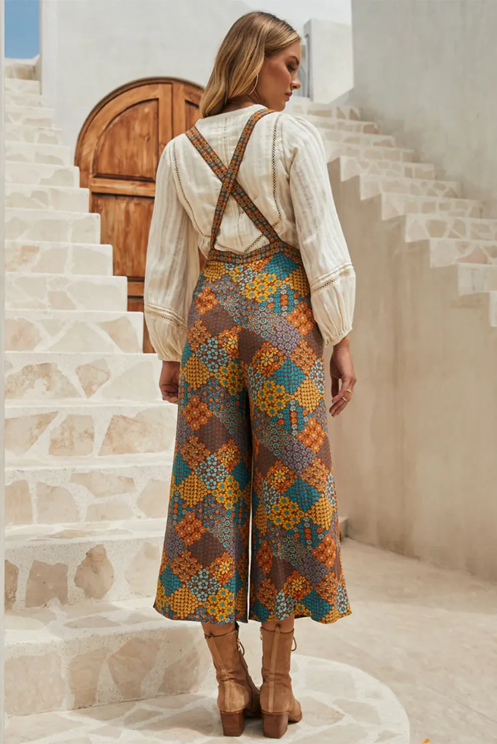 Floral Crisscross Strap Wide Leg Overalls sold by Unique Kulture product image thumbnail 4