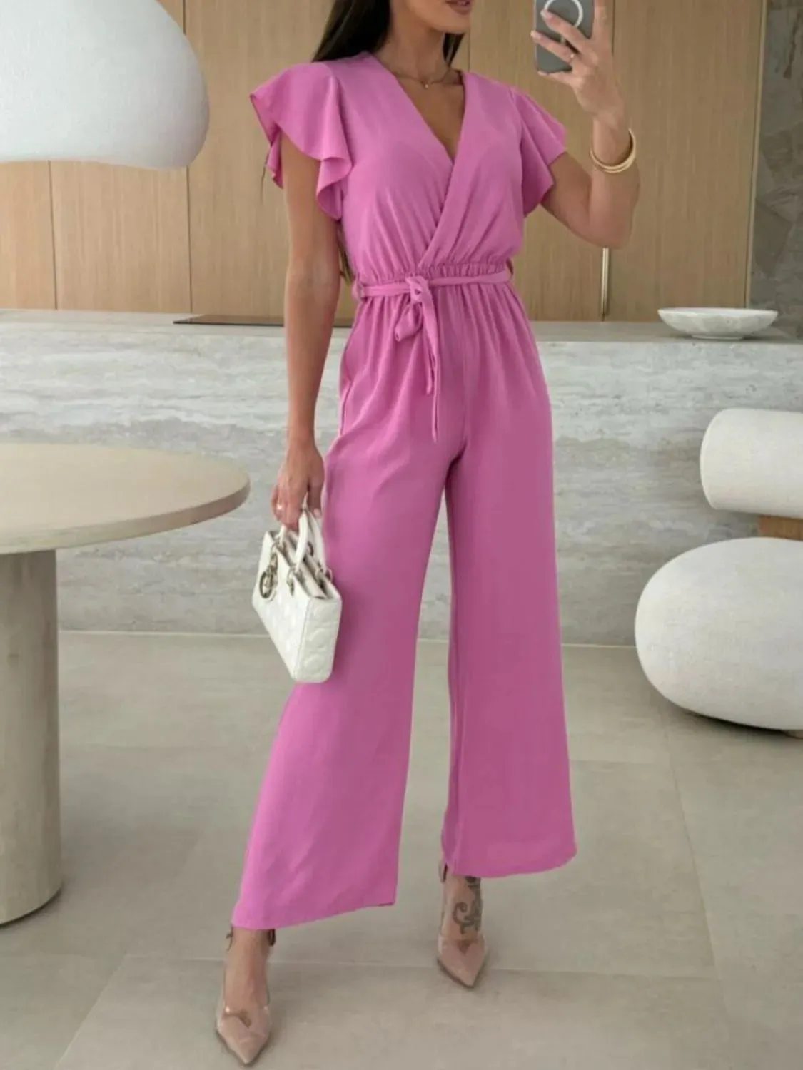 Tied Ruffled Wide Leg Jumpsuit sold by Unique Kulture product image thumbnail 4