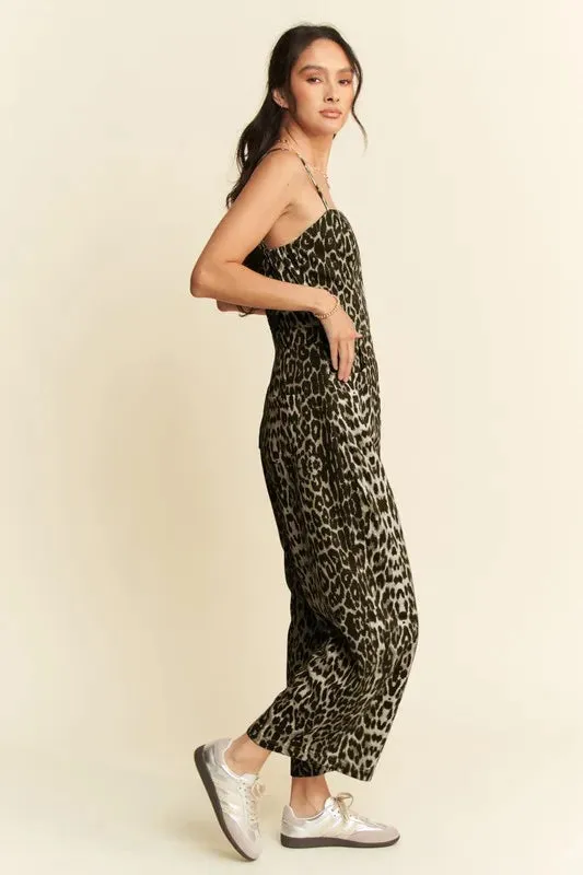 Davi & Dani Leopard Spaghetti Straps Wide Leg Jumpsuit sold by Unique Kulture product image thumbnail 2