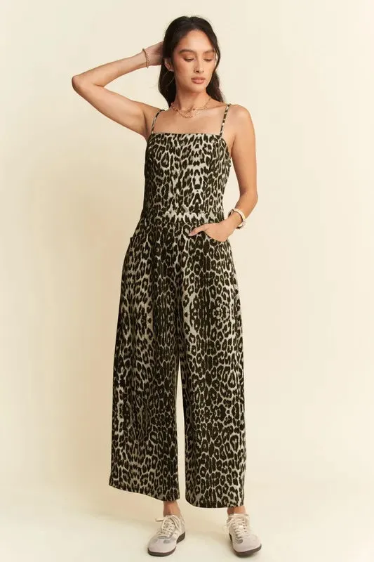 Davi & Dani Leopard Spaghetti Straps Wide Leg Jumpsuit sold by Unique Kulture product image thumbnail 4