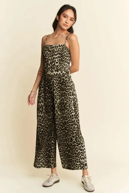 Davi & Dani Leopard Spaghetti Straps Wide Leg Jumpsuit sold by Unique Kulture product image thumbnail 5