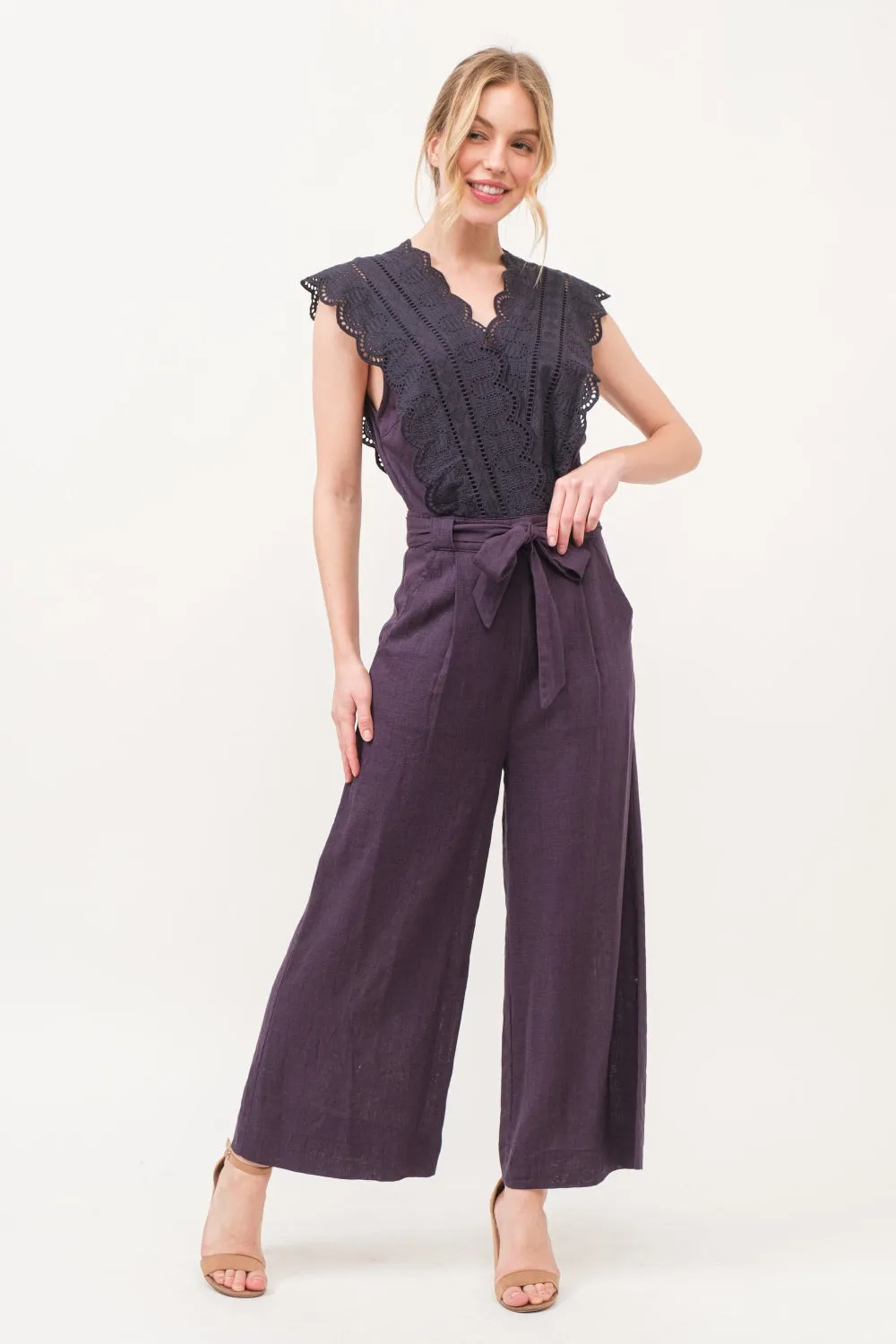And The Why Laced Surplice Tie Waist Jumpsuit sold by Unique Kulture