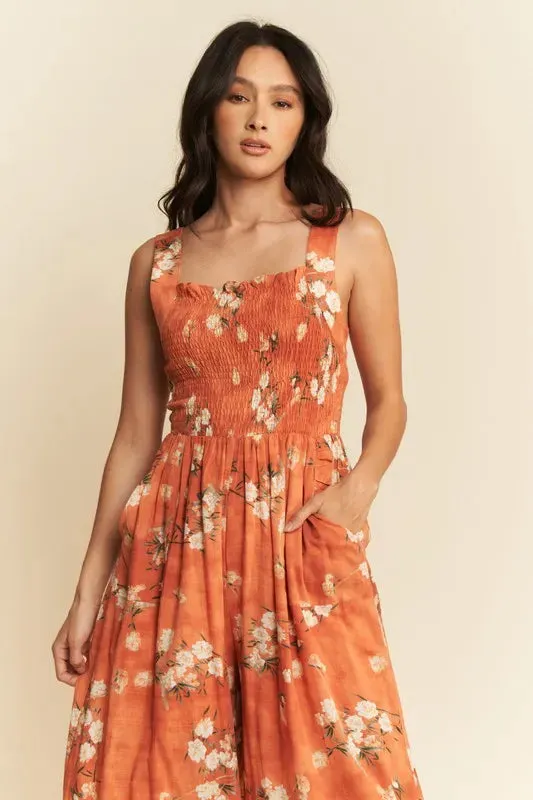 Davi & Dani Floral Ruffle Square Neck Smocking Bodice Jumpsuit sold by Unique Kulture product image thumbnail 5
