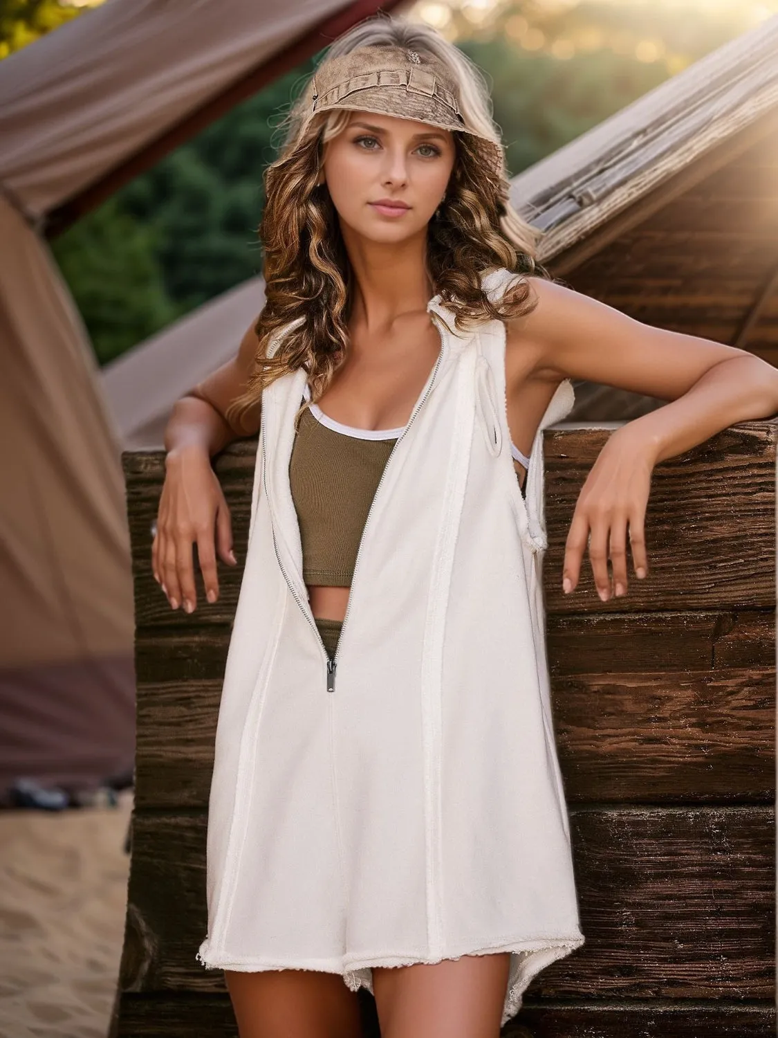 Half Zipped Hooded Sleeveless Romper sold by Unique Kulture product image thumbnail 5