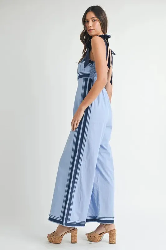 MABLE Linen Mix Chevron Sail Shoulder Strap Jumpsuit sold by Unique Kulture product image thumbnail 4