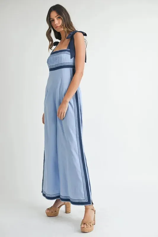MABLE Linen Mix Chevron Sail Shoulder Strap Jumpsuit sold by Unique Kulture product image thumbnail 3