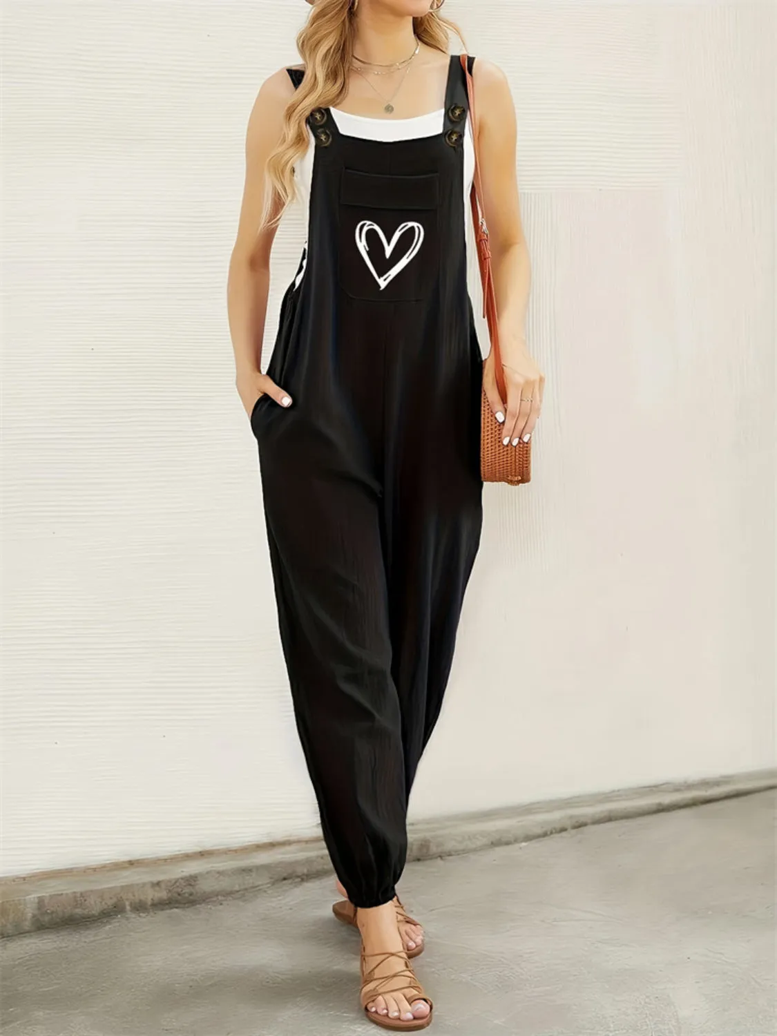 Heart Square Neck Wide Strap Overalls sold by Unique Kulture product image thumbnail 3