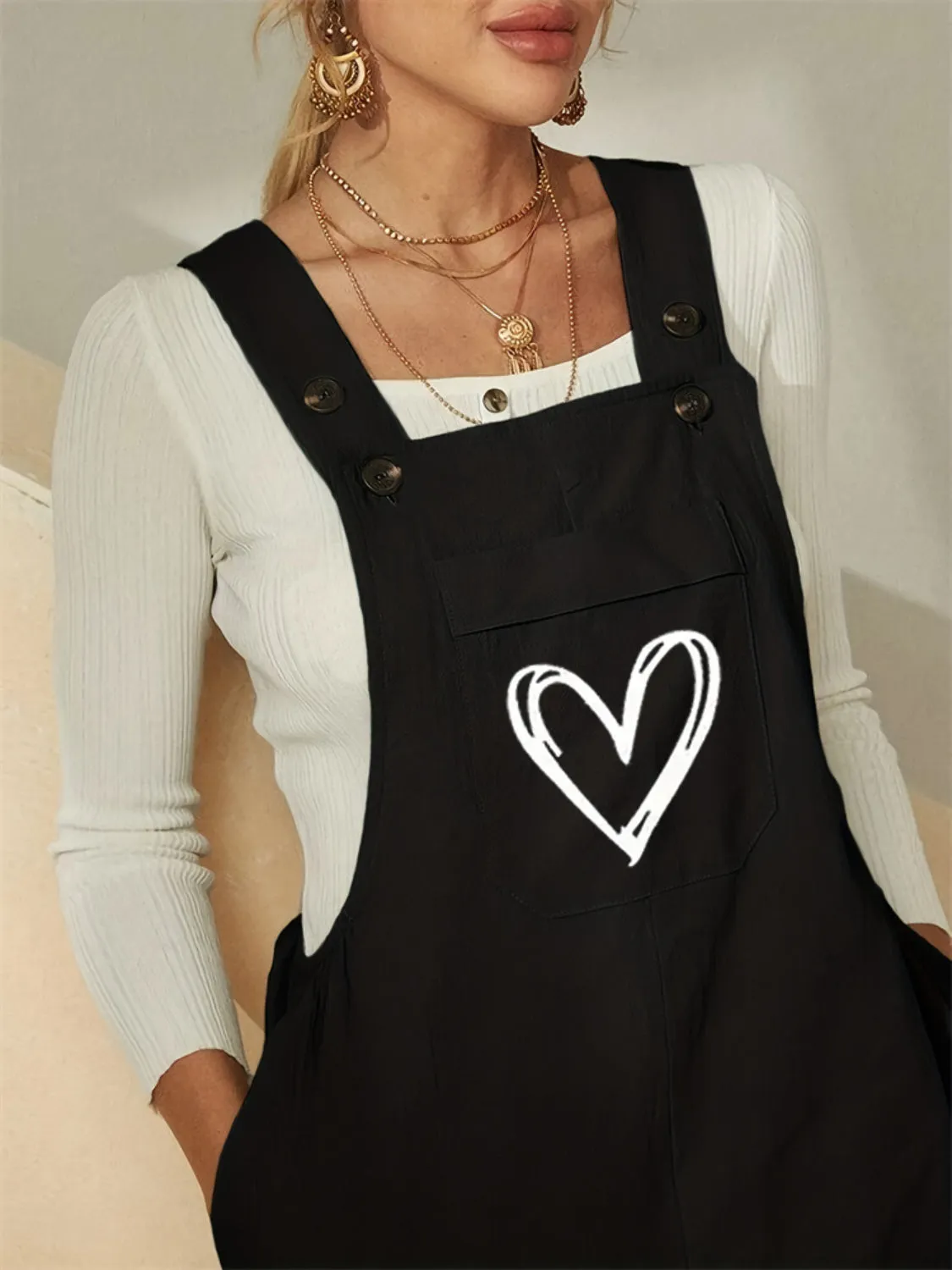 Heart Square Neck Wide Strap Overalls sold by Unique Kulture product image thumbnail 2